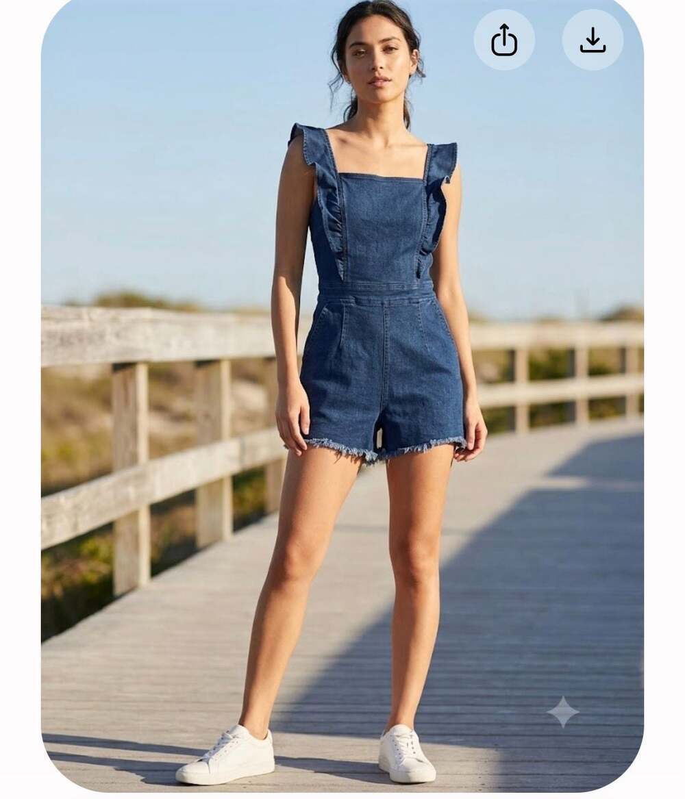 Denim Blvd Los Angeles Ruffle Strappy Denim Romper